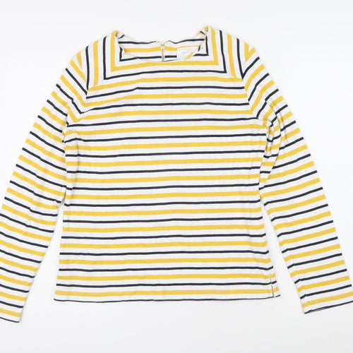 John Lewis Womens Yellow Striped 100% Cotton Basic T-Shirt Size 16 Boat Neck