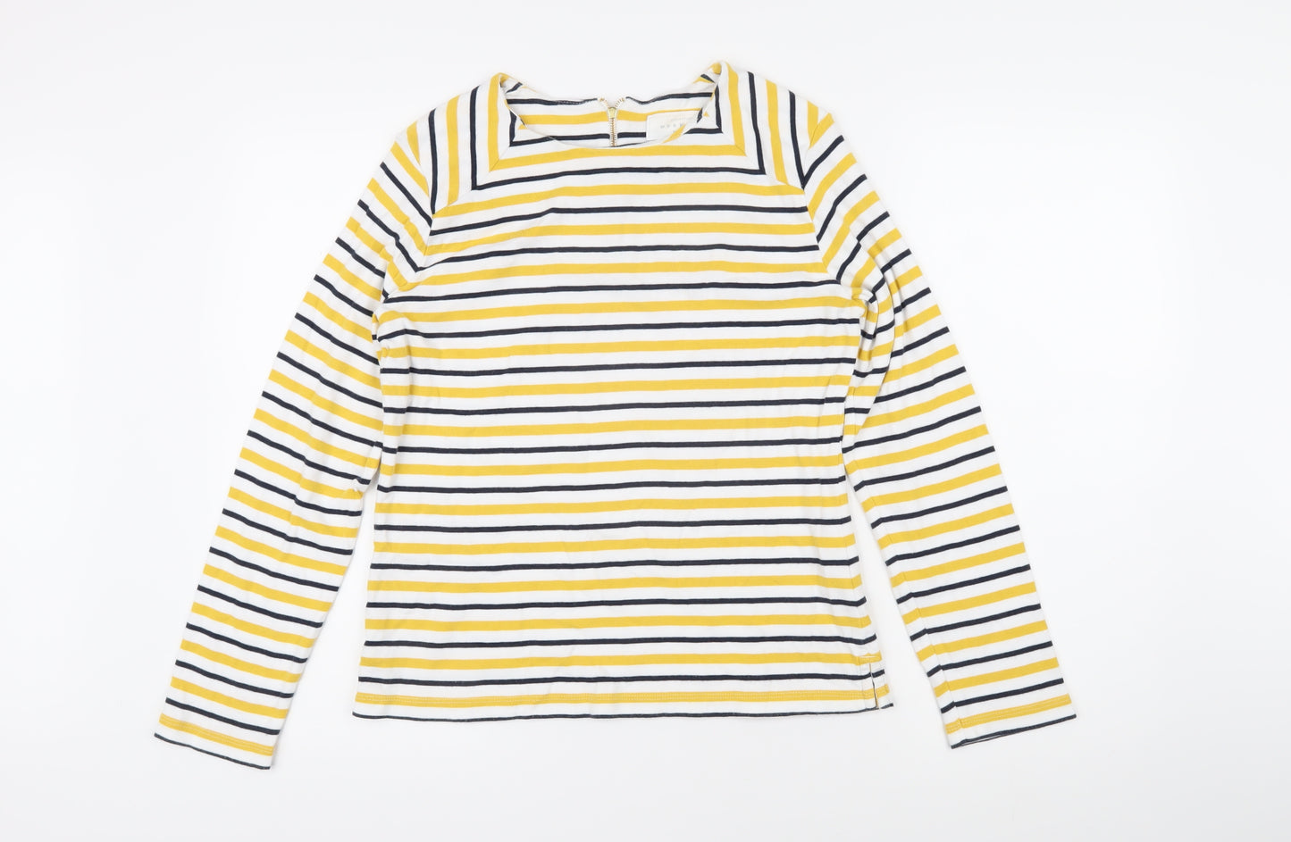 John Lewis Womens Yellow Striped 100% Cotton Basic T-Shirt Size 16 Boat Neck