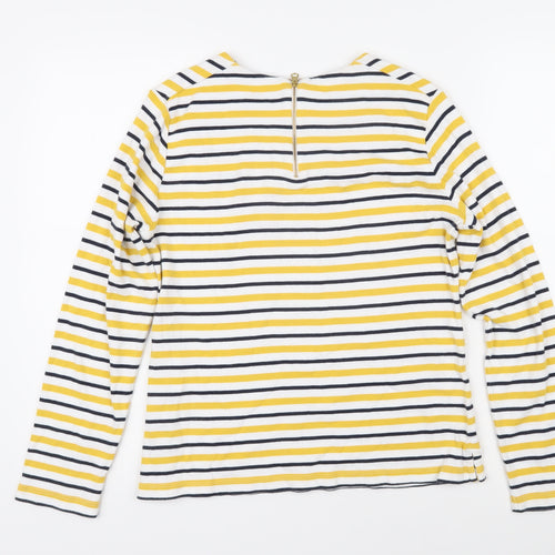 John Lewis Womens Yellow Striped 100% Cotton Basic T-Shirt Size 16 Boat Neck