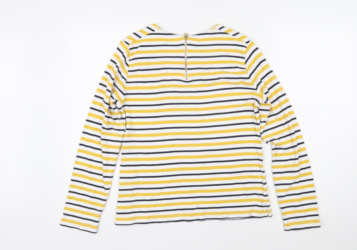 John Lewis Womens Yellow Striped 100% Cotton Basic T-Shirt Size 16 Boat Neck