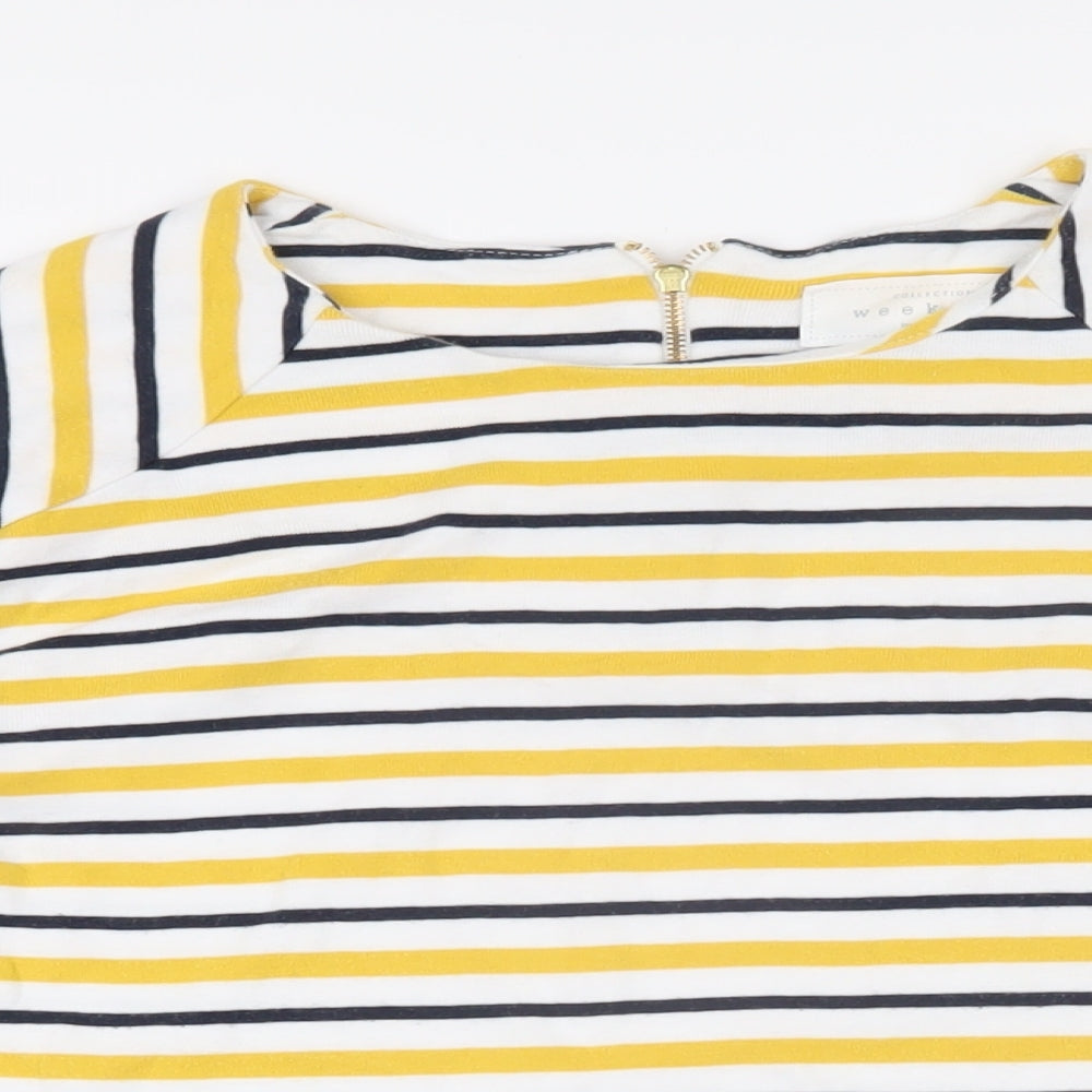 John Lewis Womens Yellow Striped 100% Cotton Basic T-Shirt Size 16 Boat Neck