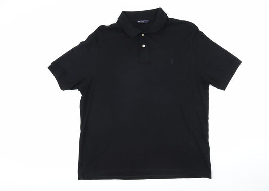 Blue Harbour Mens Black 100% Cotton Polo Size XL Collared Button