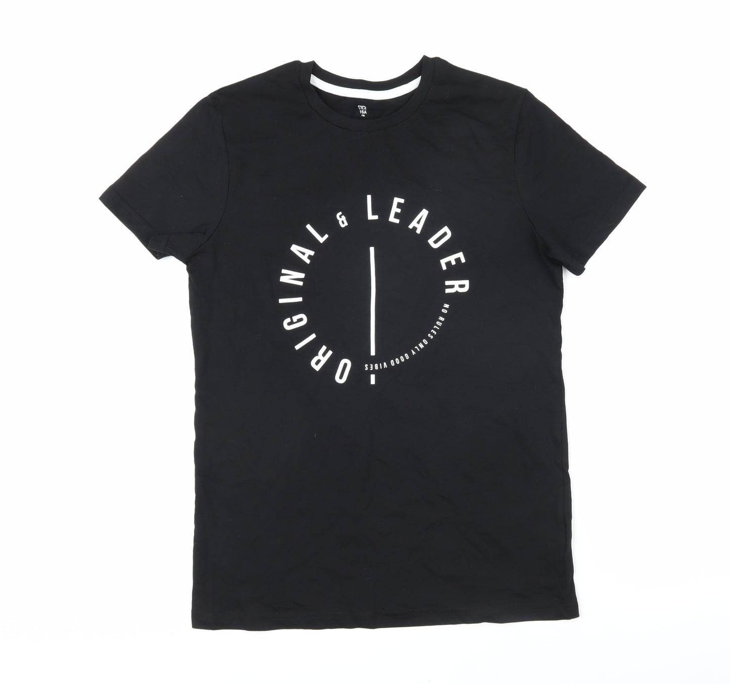 La Redoute Boys Black 100% Cotton Basic T-Shirt Size 16 Years Round Neck Pullover - Original & leader No rules only good vibes