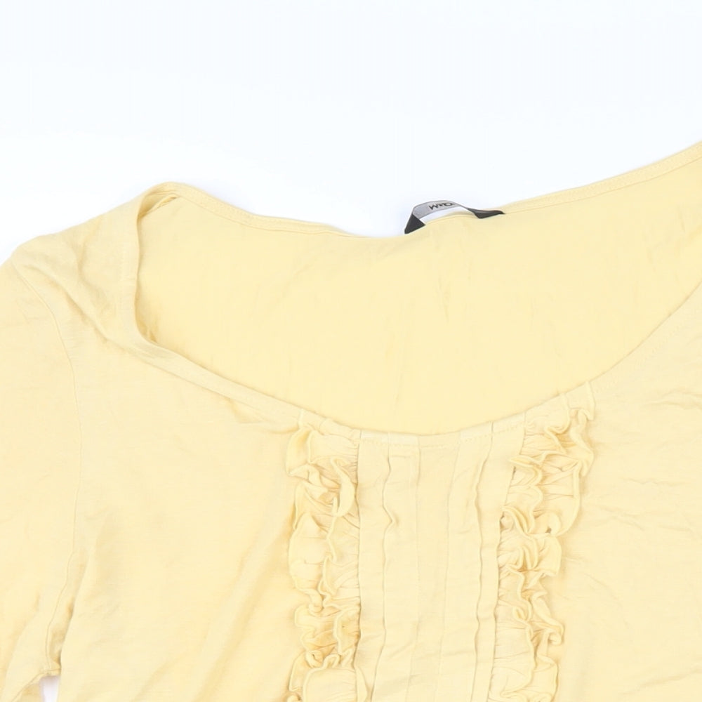 M&Co Womens Yellow Viscose Basic T-Shirt Size 16 Scoop Neck