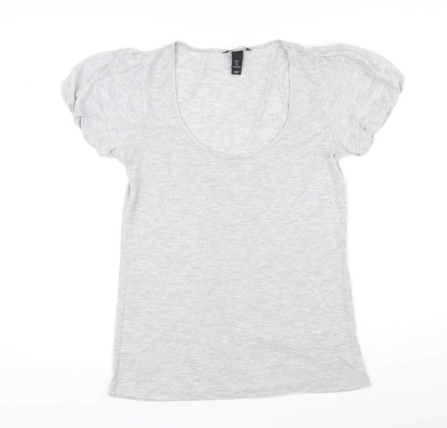 H&M Womens Grey Polyester Basic T-Shirt Size L Scoop Neck