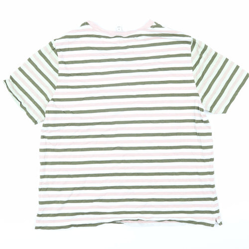 Marks and Spencer Womens Green Striped Cotton Basic T-Shirt Size 14 Boat Neck