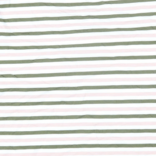 Marks and Spencer Womens Green Striped Cotton Basic T-Shirt Size 14 Boat Neck