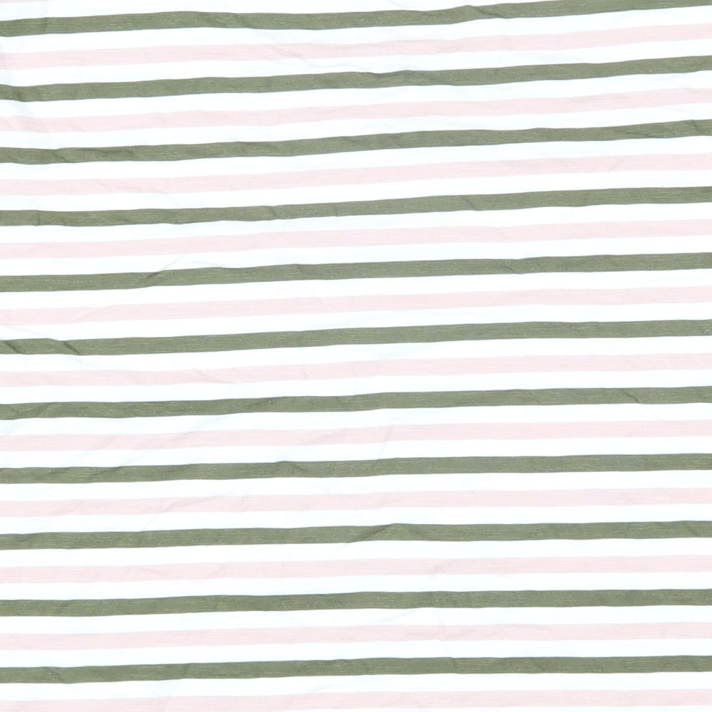 Marks and Spencer Womens Green Striped Cotton Basic T-Shirt Size 14 Boat Neck