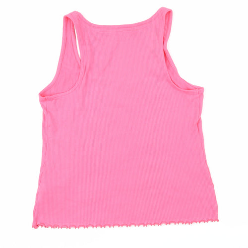 Marks & Spencer Womens Pink Cotton Basic T-Shirt Size L Scoop Neck