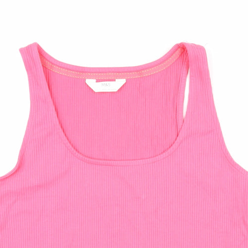 Marks & Spencer Womens Pink Cotton Basic T-Shirt Size L Scoop Neck
