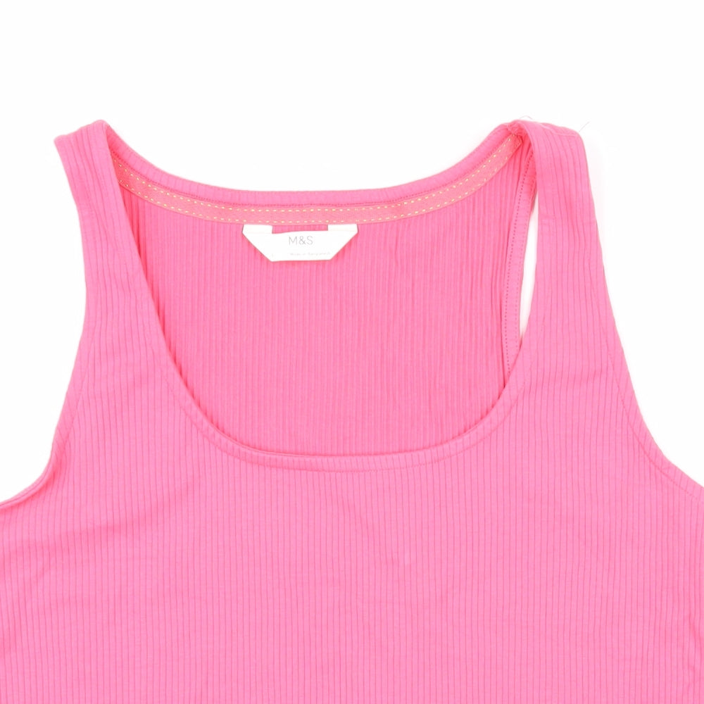 Marks & Spencer Womens Pink Cotton Basic T-Shirt Size L Scoop Neck
