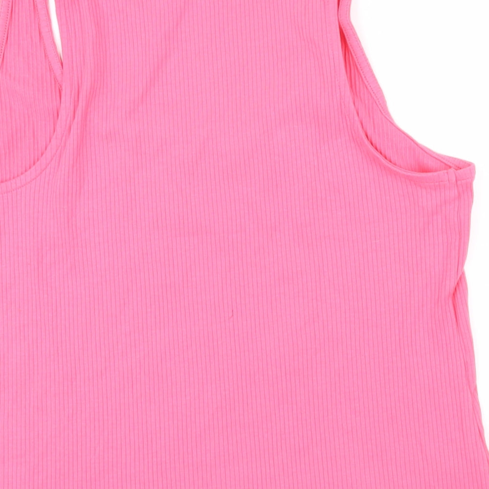 Marks & Spencer Womens Pink Cotton Basic T-Shirt Size L Scoop Neck