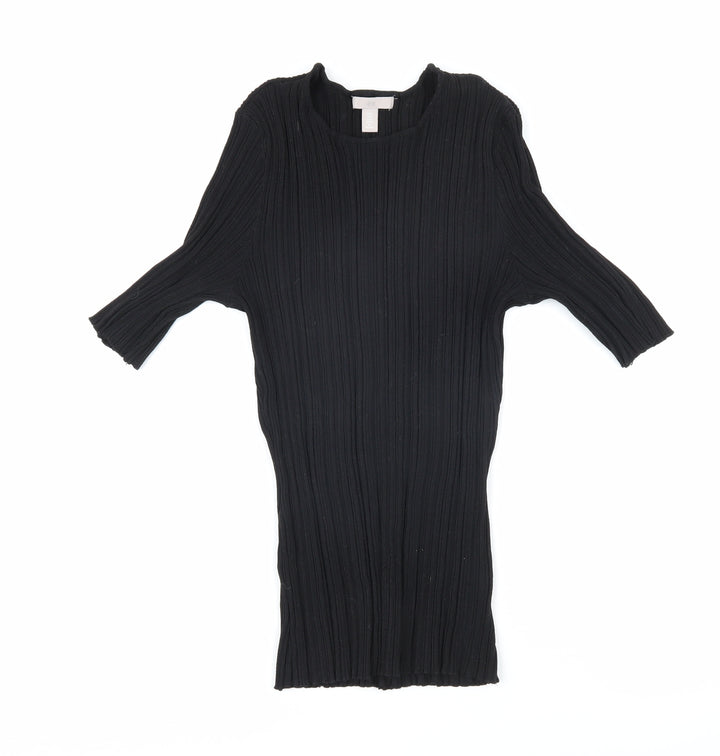 H&M Womens Black Round Neck Viscose Pullover Jumper Size S