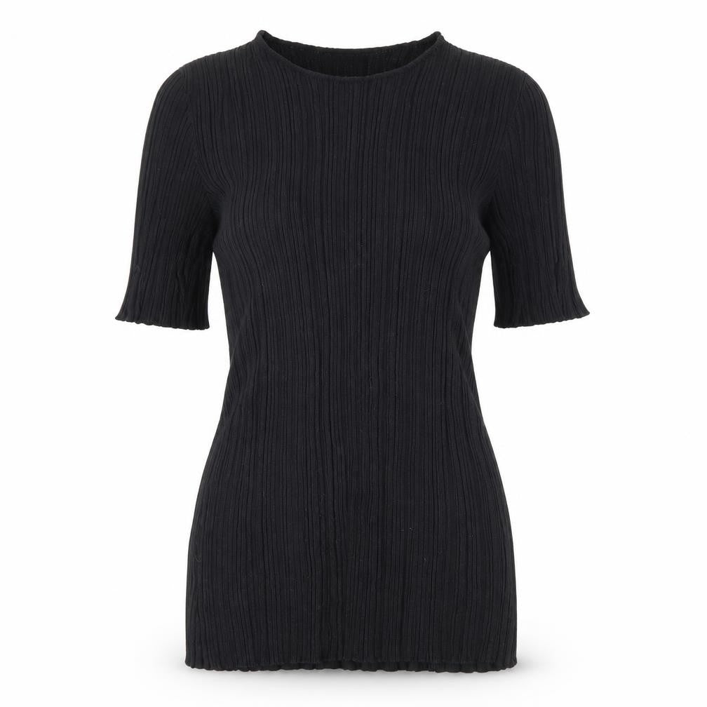 Front view of H&M women’s black round neck viscose jumper, size S