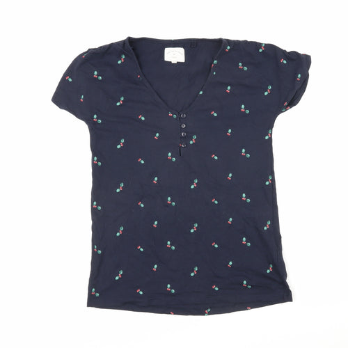 NEXT Womens Blue Geometric 100% Cotton Basic T-Shirt Size XS V-Neck - Holly leaves and berries