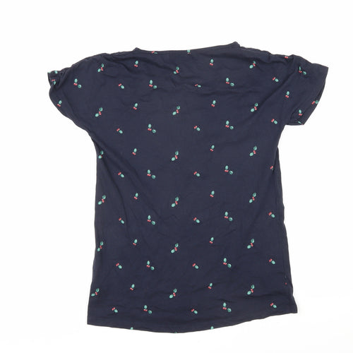 NEXT Womens Blue Geometric 100% Cotton Basic T-Shirt Size XS V-Neck - Holly leaves and berries