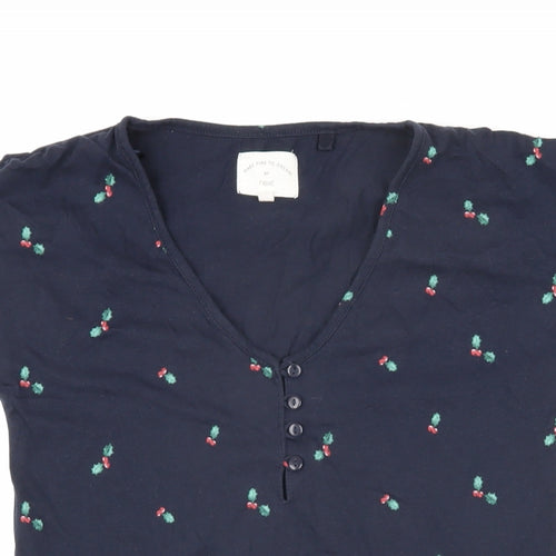 NEXT Womens Blue Geometric 100% Cotton Basic T-Shirt Size XS V-Neck - Holly leaves and berries