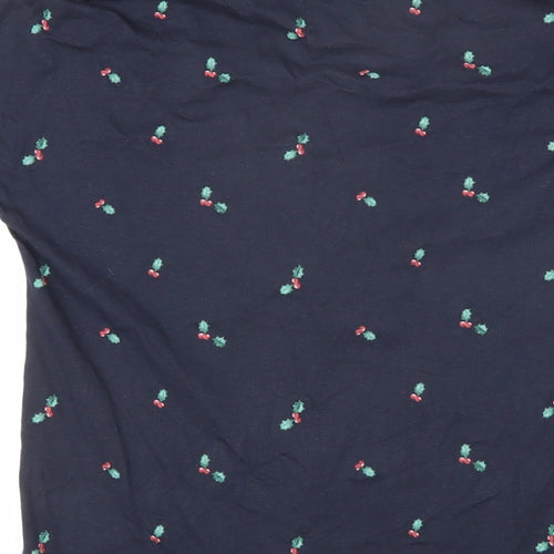 NEXT Womens Blue Geometric 100% Cotton Basic T-Shirt Size XS V-Neck - Holly leaves and berries