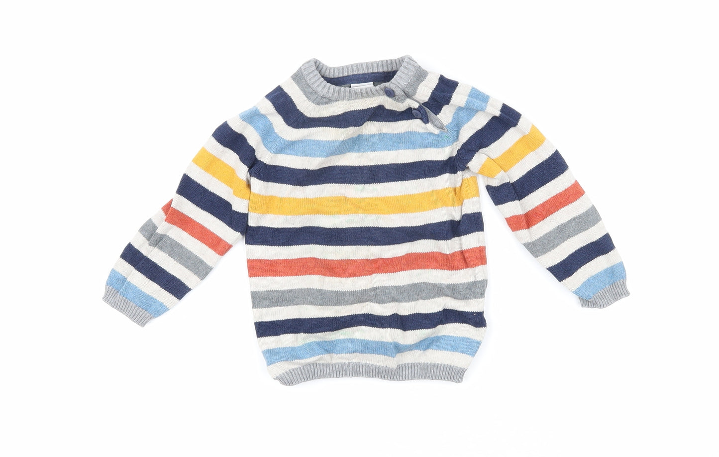 H&M Boys Multicoloured Striped 100% Cotton Pullover Jumper Size 9-12 Months Button