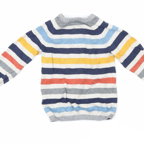 H&M Boys Multicoloured Striped 100% Cotton Pullover Jumper Size 9-12 Months Button