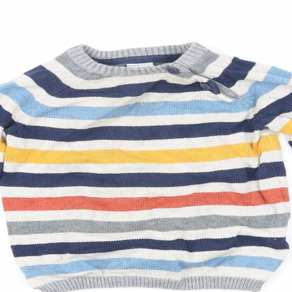 H&M Boys Multicoloured Striped 100% Cotton Pullover Jumper Size 9-12 Months Button