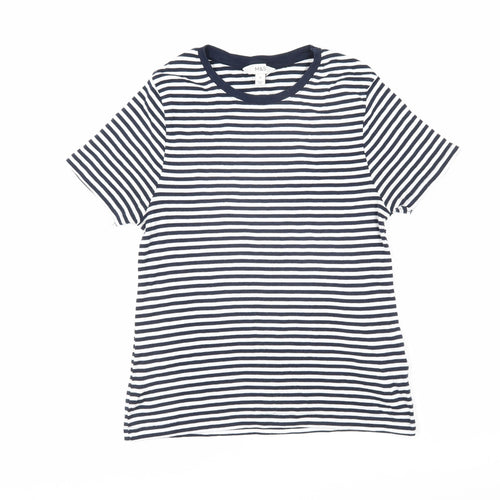 Marks and Spencer Womens Blue Striped 100% Cotton Basic T-Shirt Size 14 Round Neck