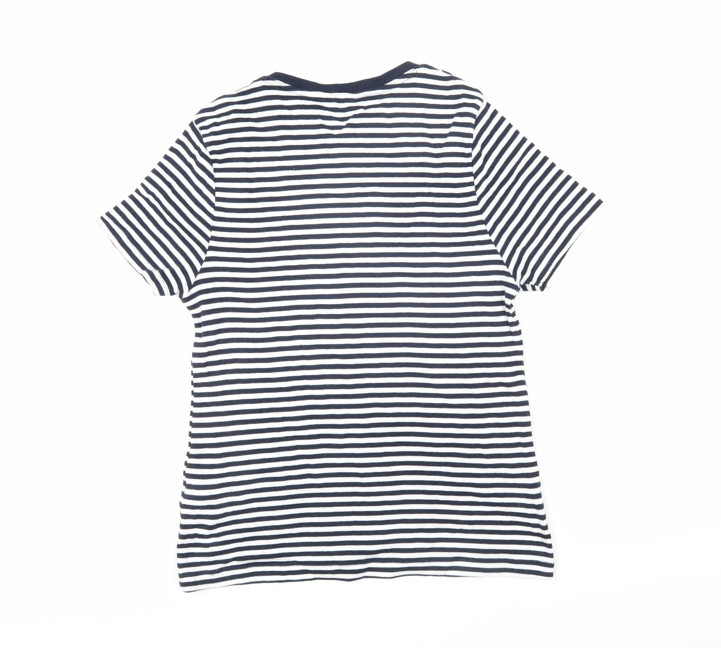 Marks and Spencer Womens Blue Striped 100% Cotton Basic T-Shirt Size 14 Round Neck