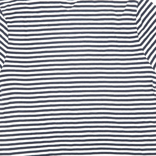 Marks and Spencer Womens Blue Striped 100% Cotton Basic T-Shirt Size 14 Round Neck