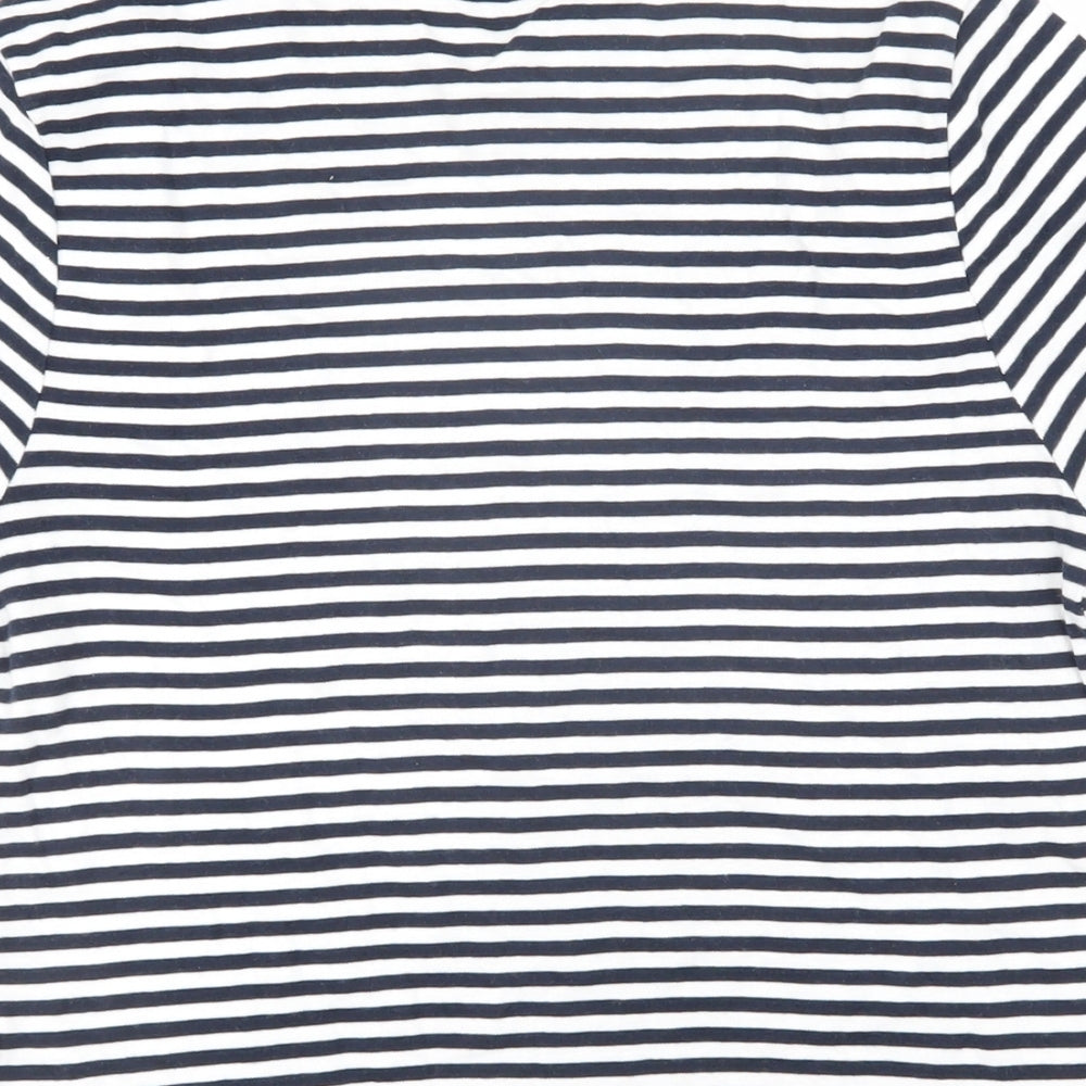 Marks and Spencer Womens Blue Striped 100% Cotton Basic T-Shirt Size 14 Round Neck