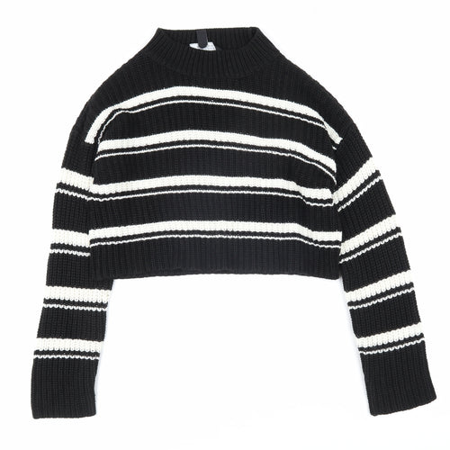 New Look Girls Black Mock Neck Striped Acrylic Pullover Jumper Size 12-13 Years Pullover