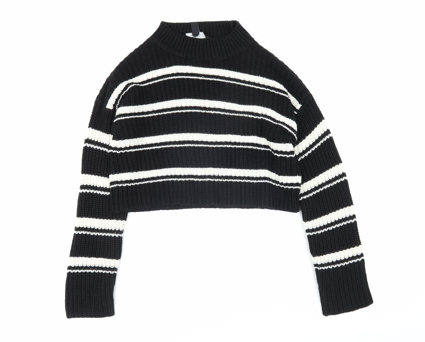 New Look Girls Black Mock Neck Striped Acrylic Pullover Jumper Size 12-13 Years Pullover