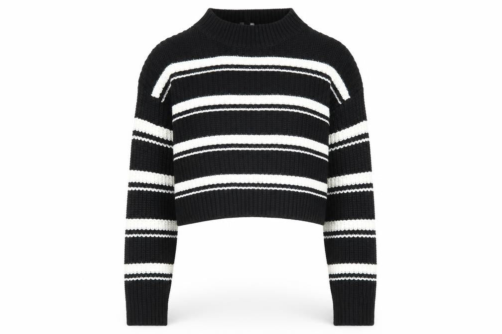 New Look Girls Black Mock Neck Striped Acrylic Pullover Jumper Size 12-13 Years Pullover