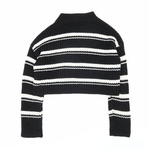 New Look Girls Black Mock Neck Striped Acrylic Pullover Jumper Size 12-13 Years Pullover