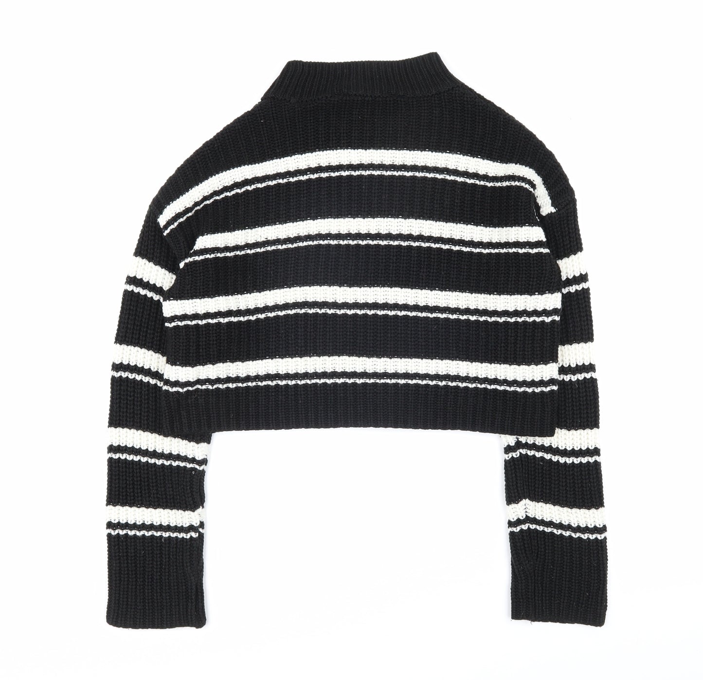 New Look Girls Black Mock Neck Striped Acrylic Pullover Jumper Size 12-13 Years Pullover