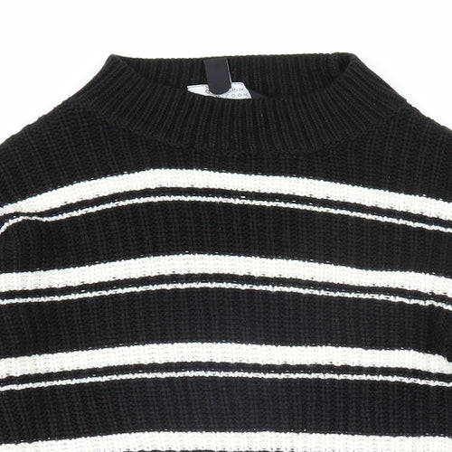 New Look Girls Black Mock Neck Striped Acrylic Pullover Jumper Size 12-13 Years Pullover