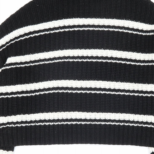 New Look Girls Black Mock Neck Striped Acrylic Pullover Jumper Size 12-13 Years Pullover