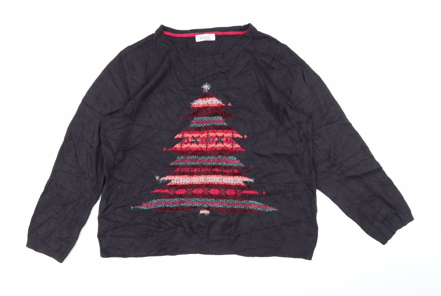 Per Una Womens Grey Boat Neck Acrylic Pullover Jumper Size 20 - Christmas Tree