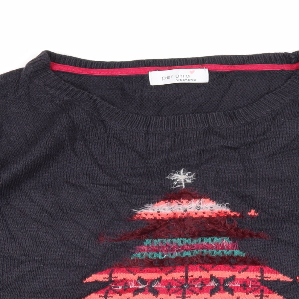 Per Una Womens Grey Boat Neck Acrylic Pullover Jumper Size 20 - Christmas Tree