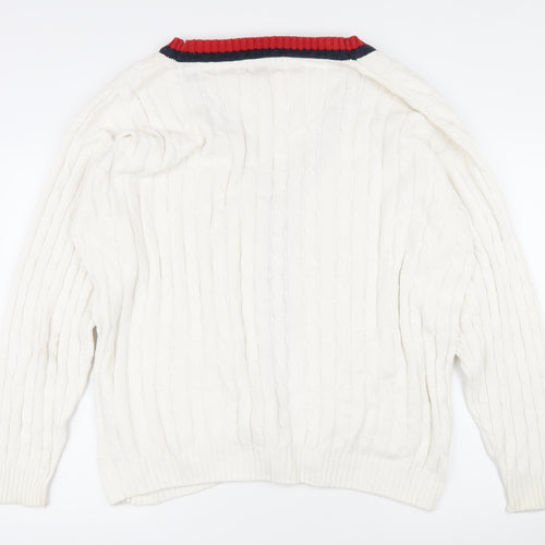 CCS Mens White V-Neck Cotton Cardigan Jumper Size XL Long Sleeve