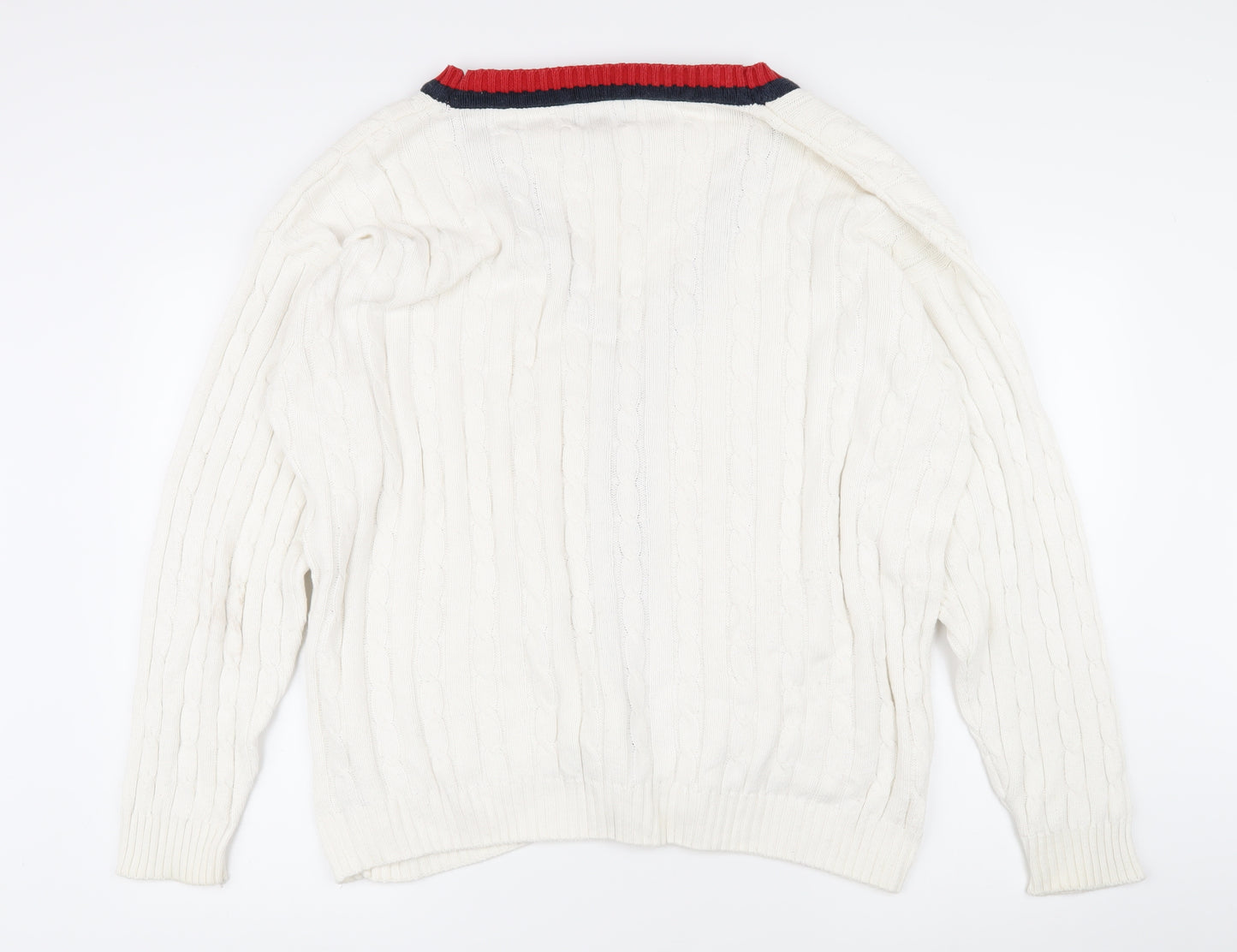 CCS Mens White V-Neck Cotton Cardigan Jumper Size XL Long Sleeve