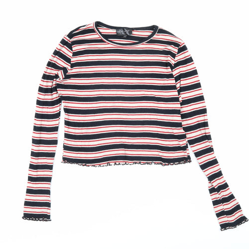 Topshop Womens Multicoloured Striped Cotton Basic T-Shirt Size 10 Boat Neck