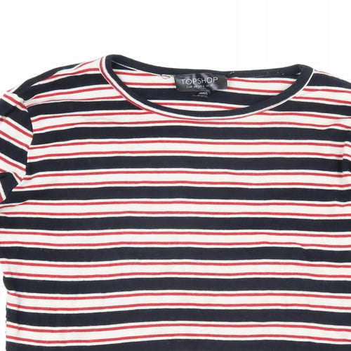 Topshop Womens Multicoloured Striped Cotton Basic T-Shirt Size 10 Boat Neck