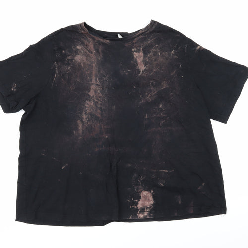 ASOS Womens Black Geometric 100% Cotton Basic T-Shirt Size 24 Round Neck - Distressed look