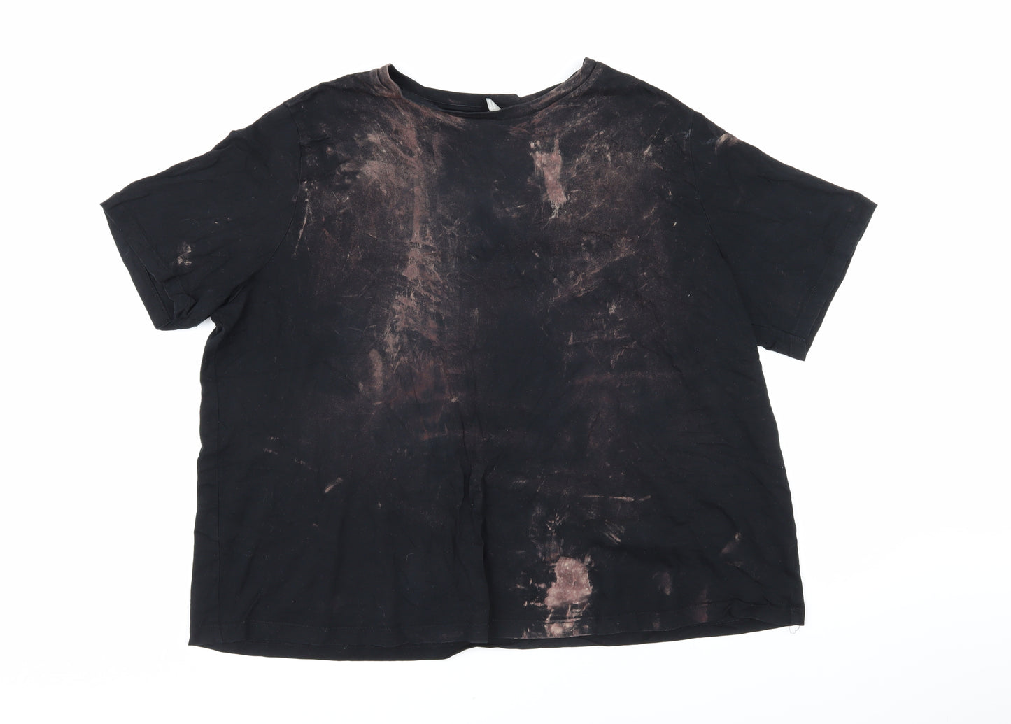 ASOS Womens Black Geometric 100% Cotton Basic T-Shirt Size 24 Round Neck - Distressed look
