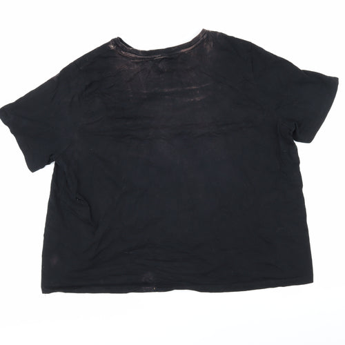 ASOS Womens Black Geometric 100% Cotton Basic T-Shirt Size 24 Round Neck - Distressed look