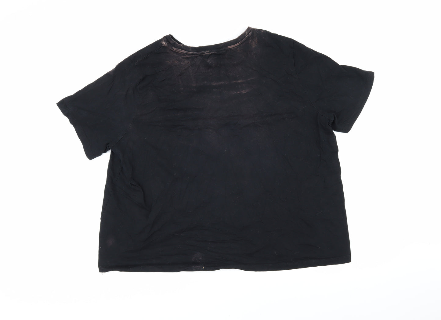 ASOS Womens Black Geometric 100% Cotton Basic T-Shirt Size 24 Round Neck - Distressed look