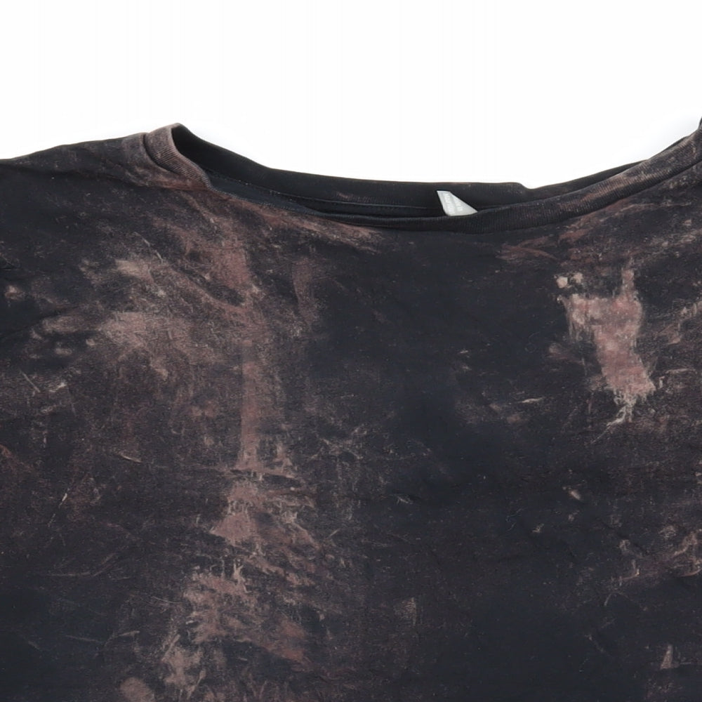 ASOS Womens Black Geometric 100% Cotton Basic T-Shirt Size 24 Round Neck - Distressed look