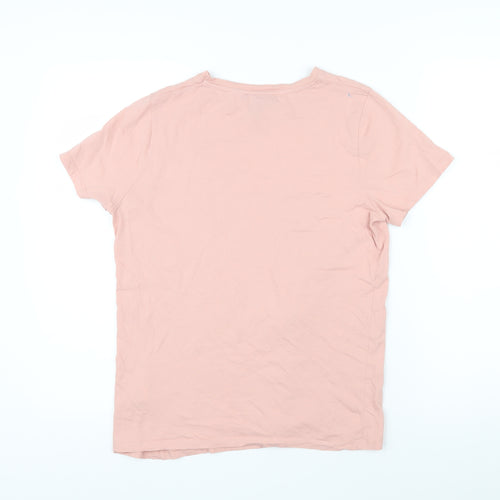 New Look Womens Pink Cotton Basic T-Shirt Size 10 Round Neck - Lips