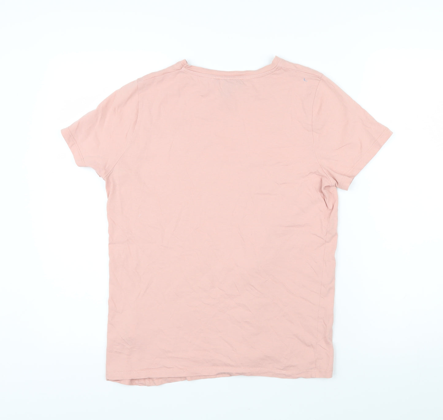 New Look Womens Pink Cotton Basic T-Shirt Size 10 Round Neck - Lips