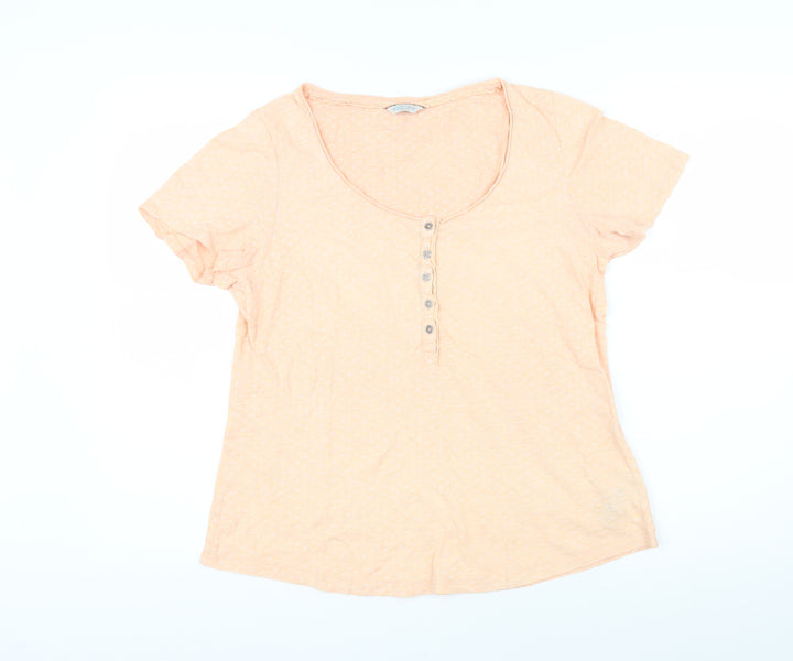 Indigo Womens Orange Geometric 100% Cotton Basic T-Shirt Size 14 Scoop Neck